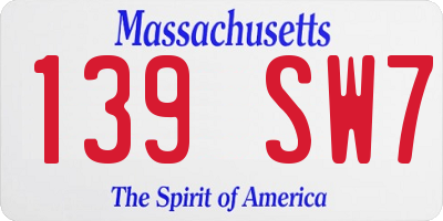 MA license plate 139SW7