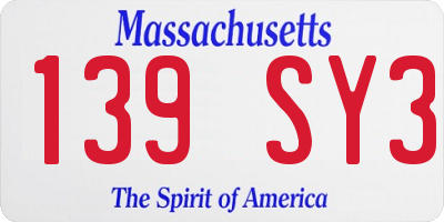MA license plate 139SY3