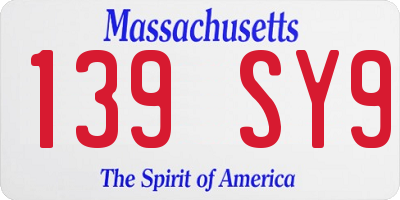 MA license plate 139SY9