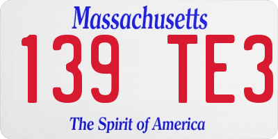 MA license plate 139TE3