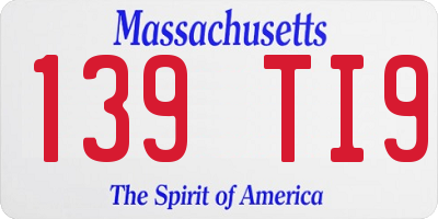 MA license plate 139TI9