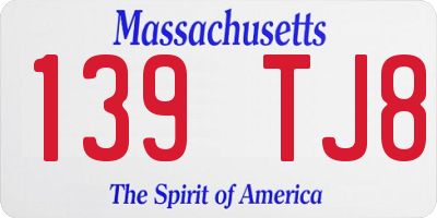 MA license plate 139TJ8
