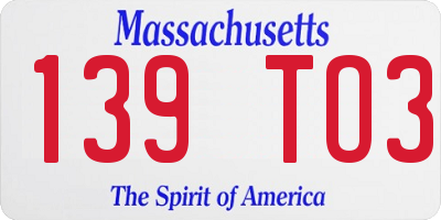 MA license plate 139TO3