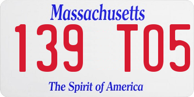 MA license plate 139TO5