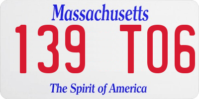 MA license plate 139TO6