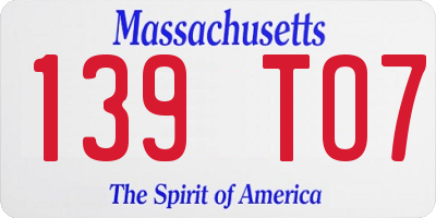 MA license plate 139TO7