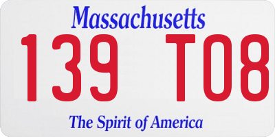 MA license plate 139TO8