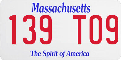 MA license plate 139TO9