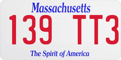 MA license plate 139TT3