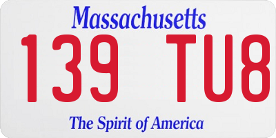 MA license plate 139TU8