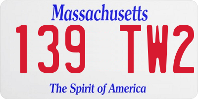 MA license plate 139TW2