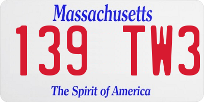 MA license plate 139TW3