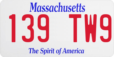 MA license plate 139TW9