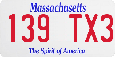 MA license plate 139TX3