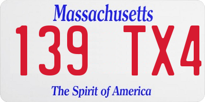 MA license plate 139TX4