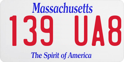 MA license plate 139UA8