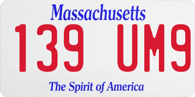 MA license plate 139UM9