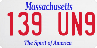MA license plate 139UN9