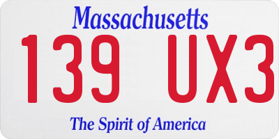 MA license plate 139UX3