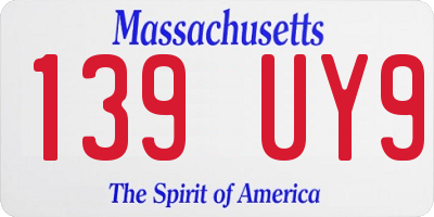 MA license plate 139UY9