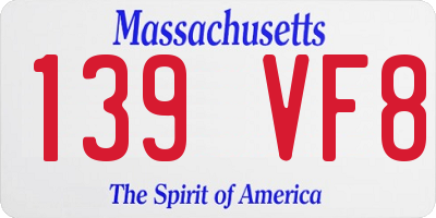 MA license plate 139VF8