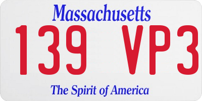 MA license plate 139VP3