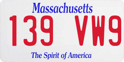 MA license plate 139VW9