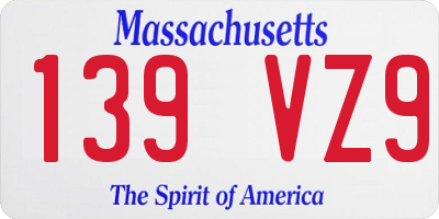 MA license plate 139VZ9