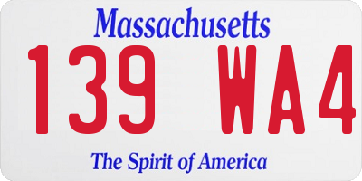 MA license plate 139WA4