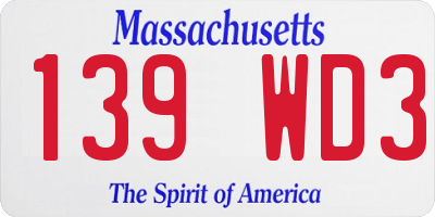 MA license plate 139WD3
