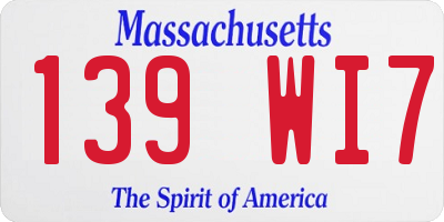MA license plate 139WI7