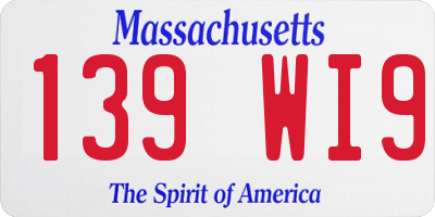 MA license plate 139WI9