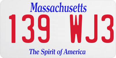 MA license plate 139WJ3