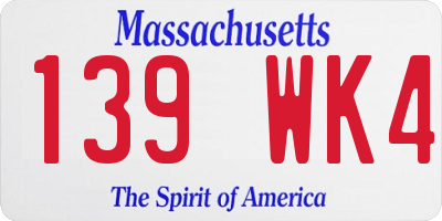 MA license plate 139WK4