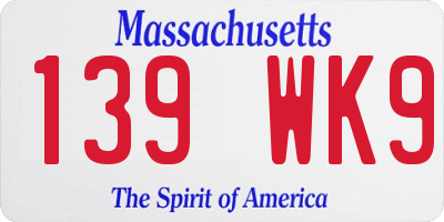 MA license plate 139WK9