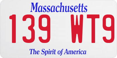 MA license plate 139WT9