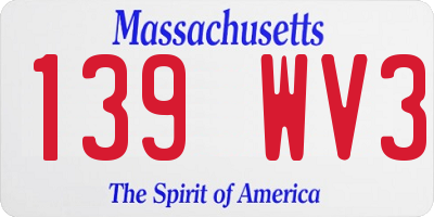 MA license plate 139WV3