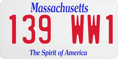 MA license plate 139WW1