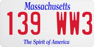 MA license plate 139WW3