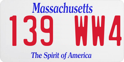 MA license plate 139WW4