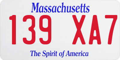 MA license plate 139XA7