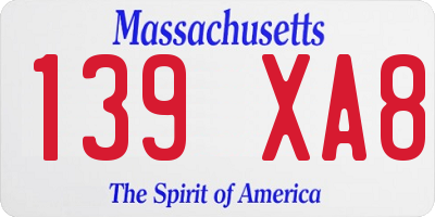 MA license plate 139XA8
