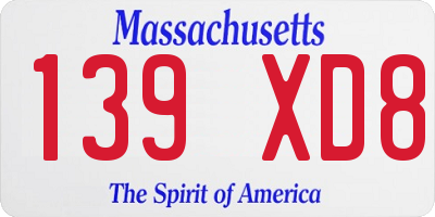 MA license plate 139XD8