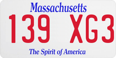 MA license plate 139XG3