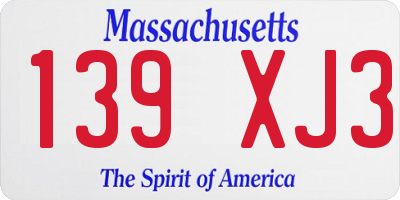 MA license plate 139XJ3