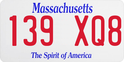 MA license plate 139XQ8