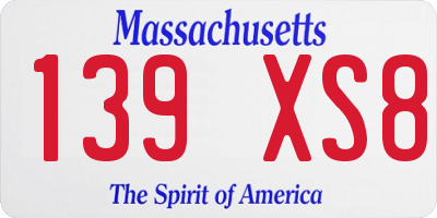 MA license plate 139XS8