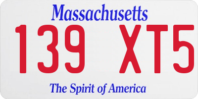 MA license plate 139XT5