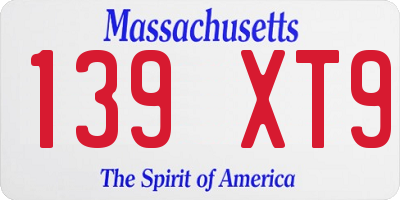 MA license plate 139XT9