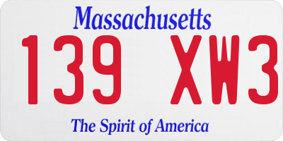 MA license plate 139XW3